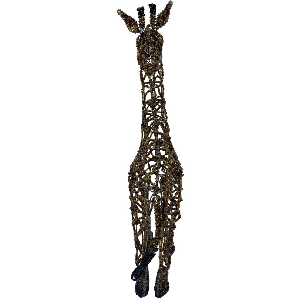 Handmade Giraffe Artisan South Africa Art Brown Glass Beads Wire 14.5" Vintage - Picture 7 of 12